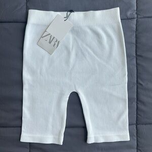 White Ribbed Biker Shorts